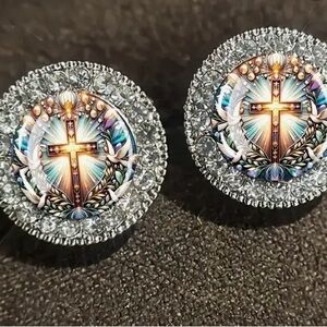 Fashion Unisex  Glass Cross Round Stud Earrings